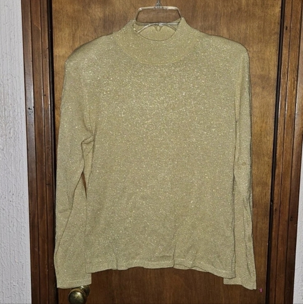 Vintage Yarnworks Gold Metallic Fine Gauge Mock Sweater Women’s/ Ladies Small